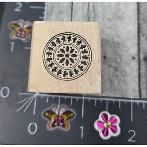 Paper Parachute Mandala Geometric Flower Design Rubber Stamp Wood #G117